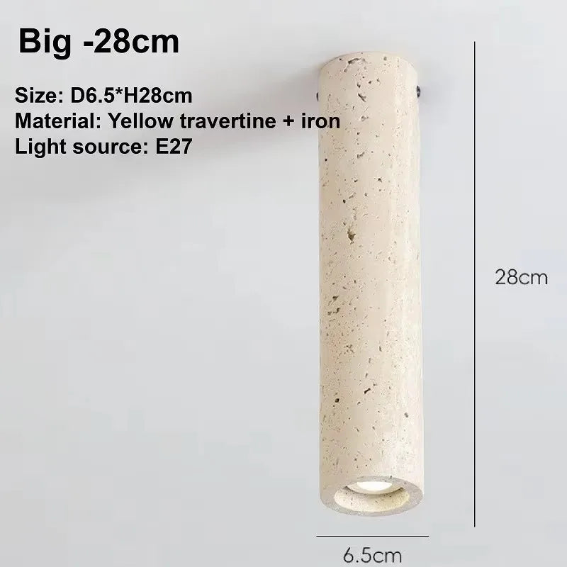 Light yellow travertine cylindrical ceiling lamp with surface mounting - Height 28cm / Cool Light 6000K