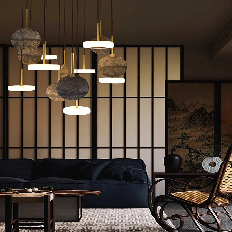 Chandelier in natural wood or gold marble with led lighting - view 3