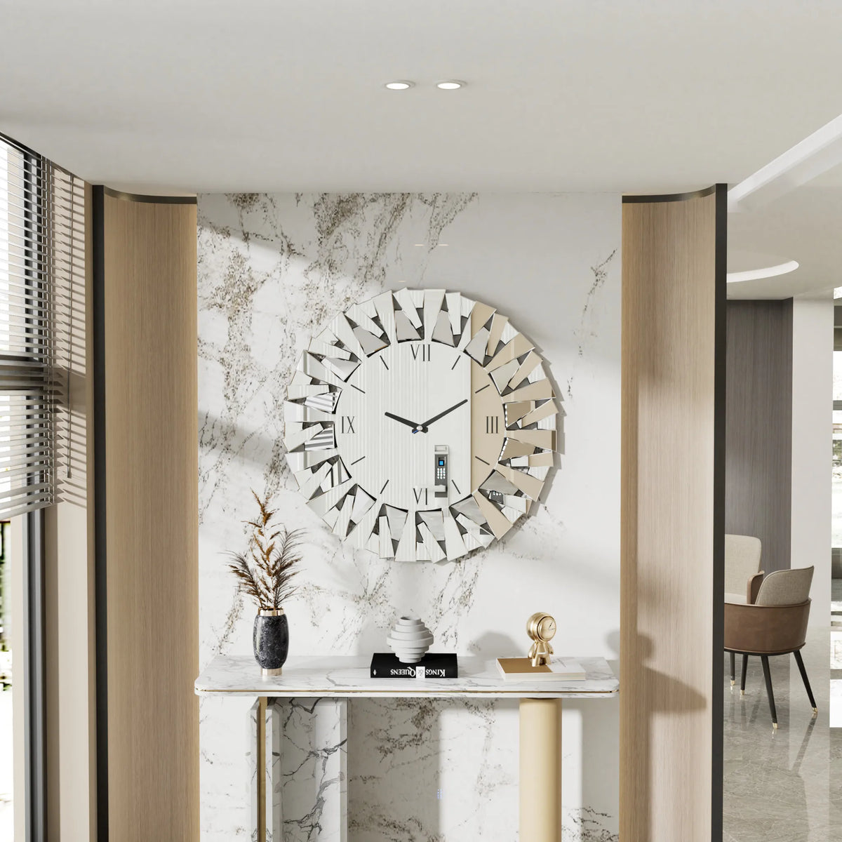 Wisfor Large Modern Wall Clock 32 Inch Round Beveled Glass Edge Wall Mirror with Clock for Modern Living Room,Home Interiors - view 2