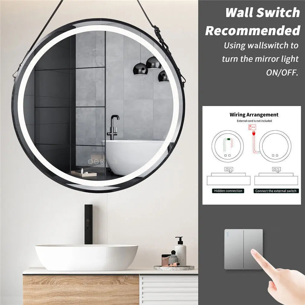 600mm Round LED Mirror Illuminated Lighted Wall Hanging Bathroom Mirror, Anti-fog, Golden/ Black Frame for Bathroom Entryway - view 5
