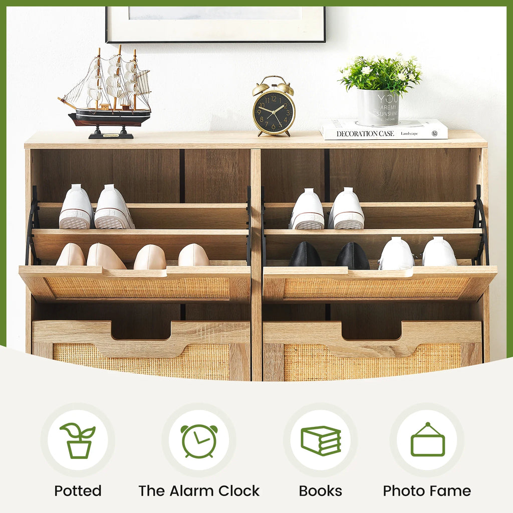 Natural rattan shoe cabinet with folding doors and adjustable shelves - view 5