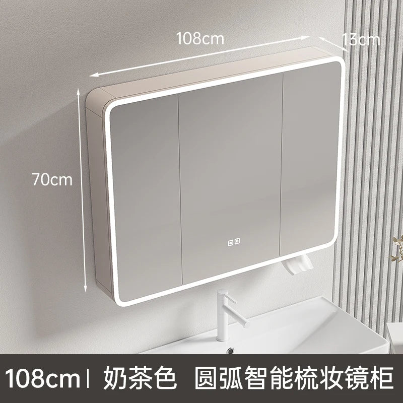 Circular aluminum cabinet with intelligent lighting mirror and storage - 108 cm