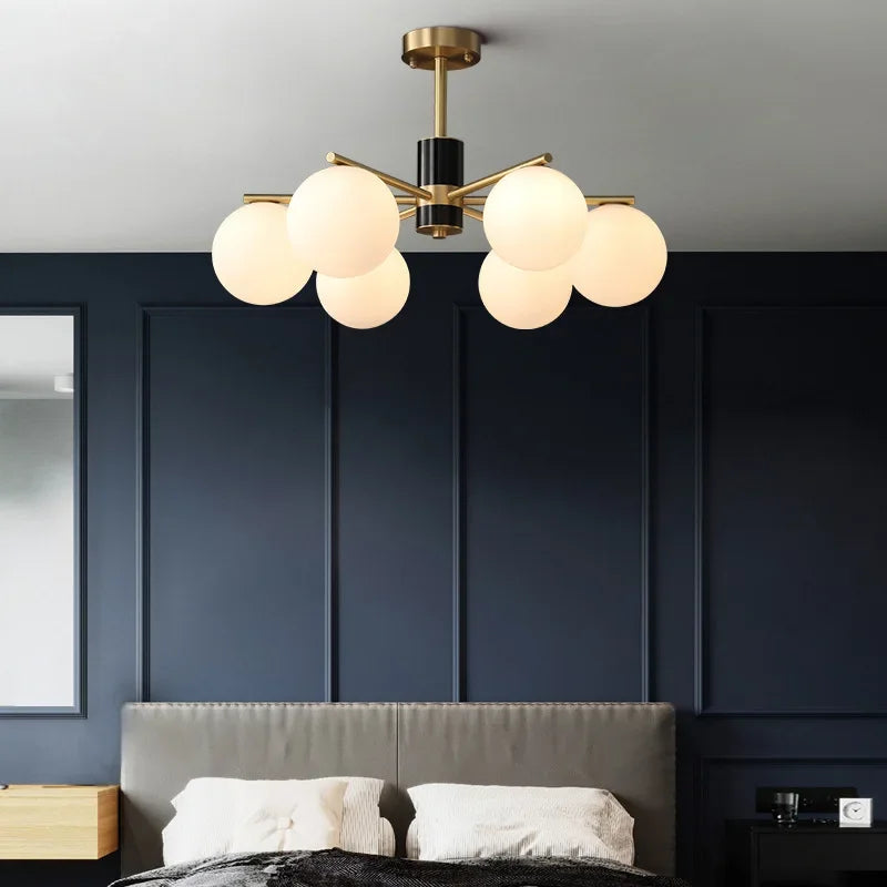 Nordic luxury pendant light in gold copper with white glass balls - view 5