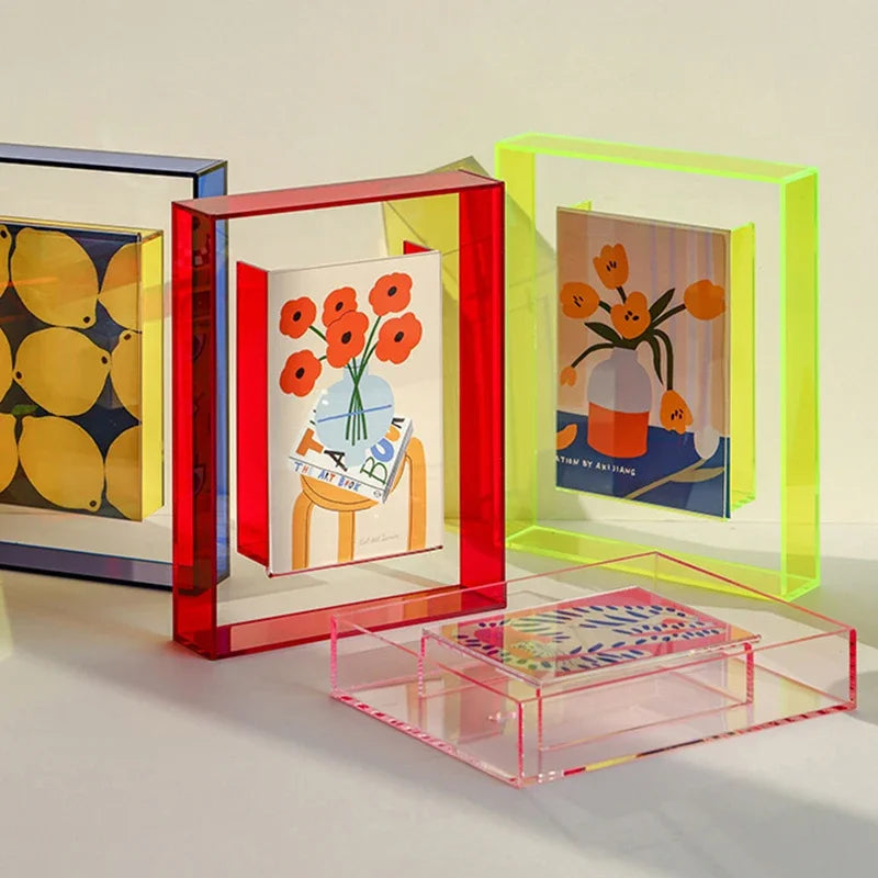 Transparent acrylic photo frame support interior decoration desk