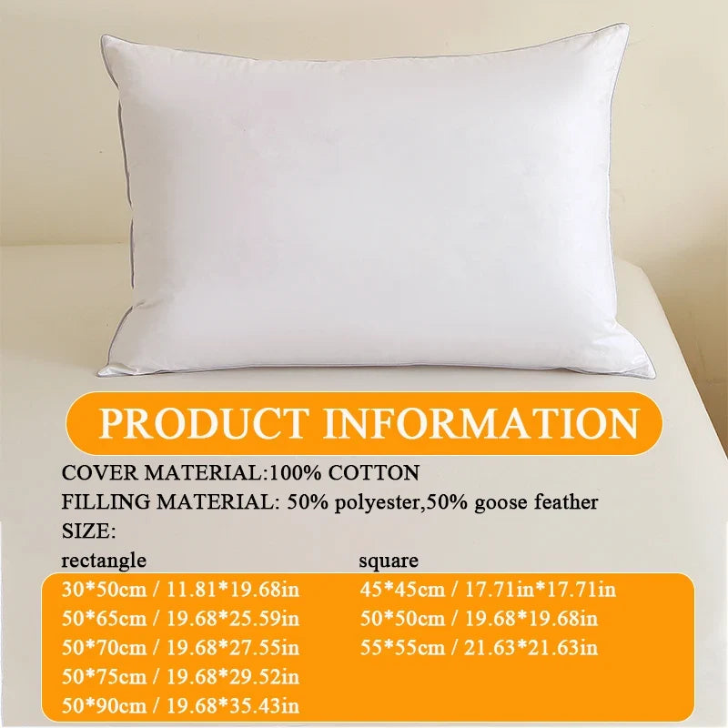 1 piece pillow,8 sizes, 100% cotton, white goose feather bed soft pillow - view 2