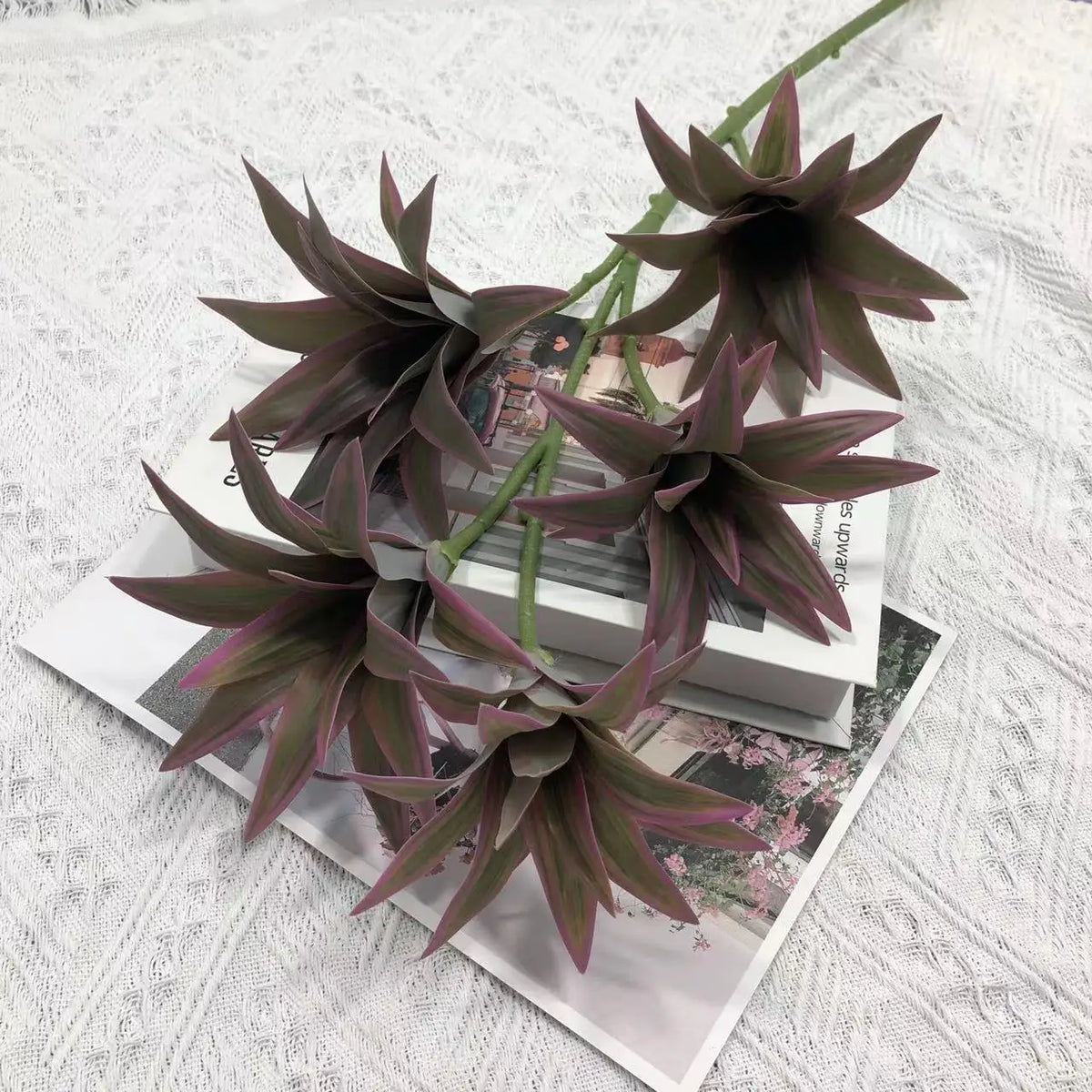 Tropical pot plant with palm and decorative bamboo - 82cm-5 Heads Purple