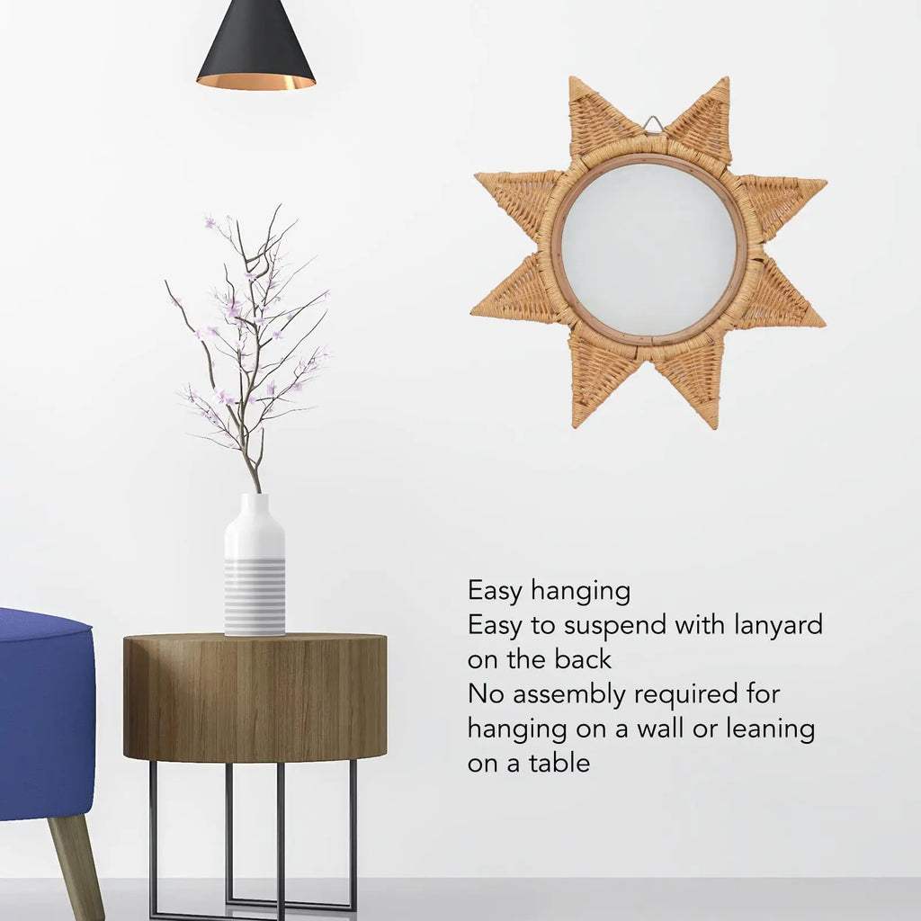 Rattan Woven Wall Mirror - Elegant 8-Point Star Shape, Portable HD Decorative Mirror for Parties & Home decor - view 4