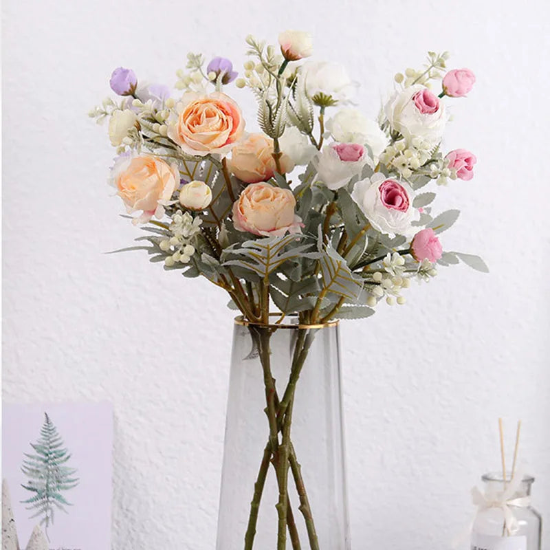 Bouquet of artificial rose wines in fabric for wedding and home decor