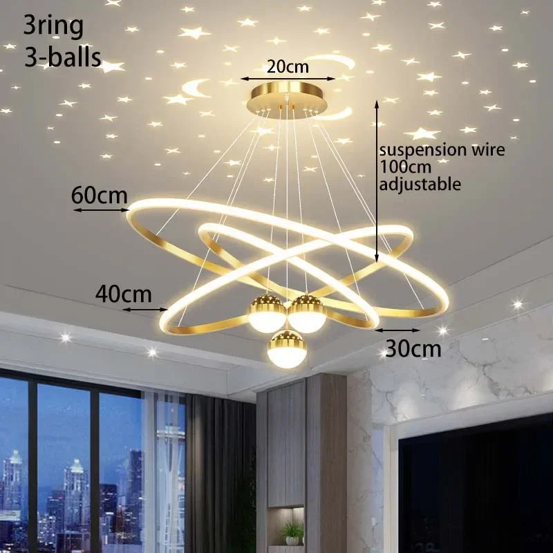 Chandelier led modern starry sky for interior decoration - Gold 30-40-60cm / Gradation à distance