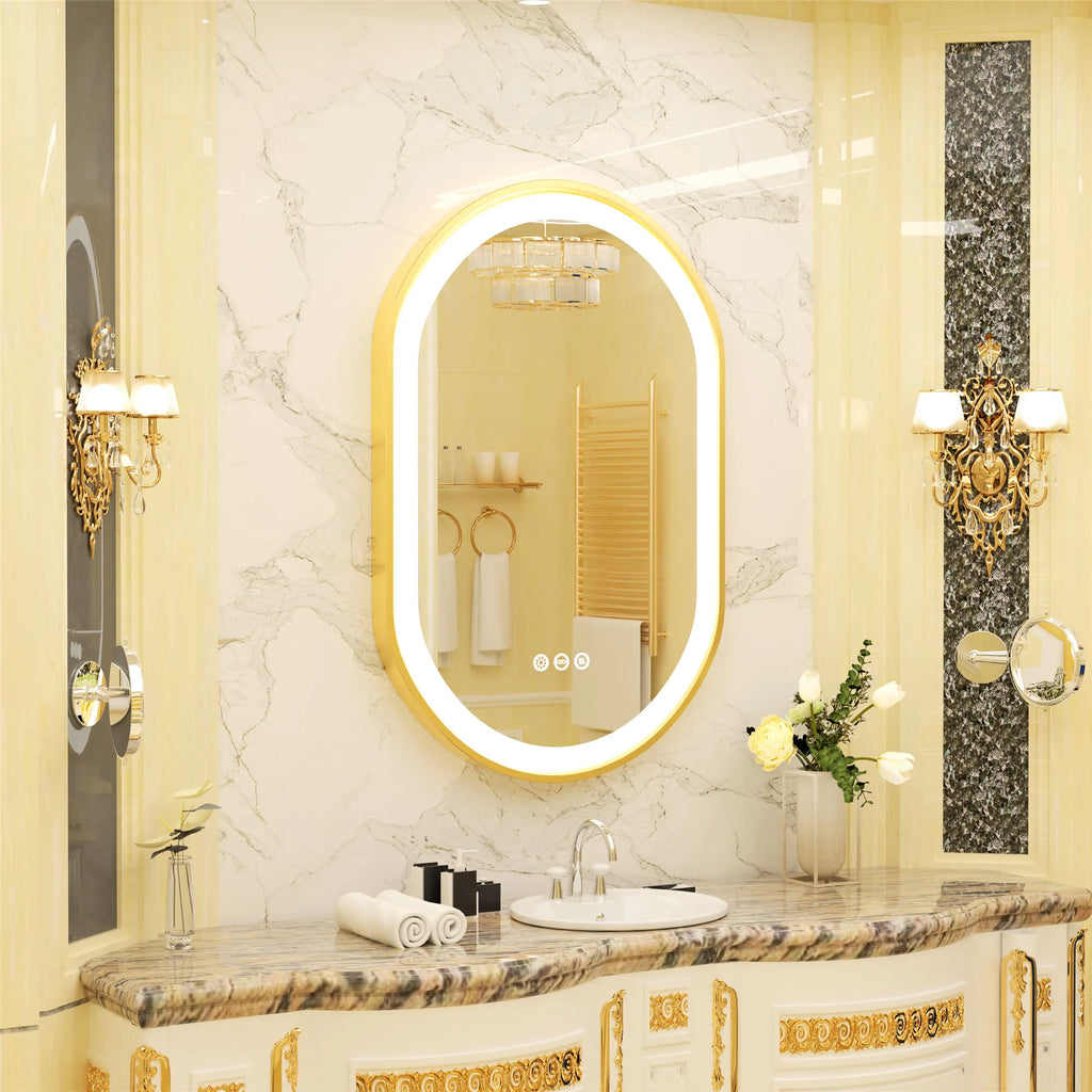LED oval mirror with adjustable and anti-fog lighting - 32x20 inches