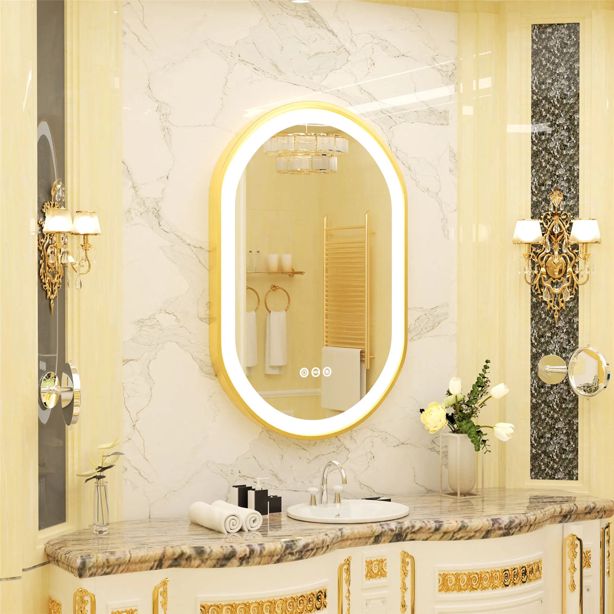 LED oval mirror with adjustable and anti-fog lighting - 32x20 inches