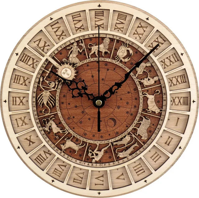 Wooden clock with zodiac signs and constellations art decorative - 40 cm / One 1 Piece