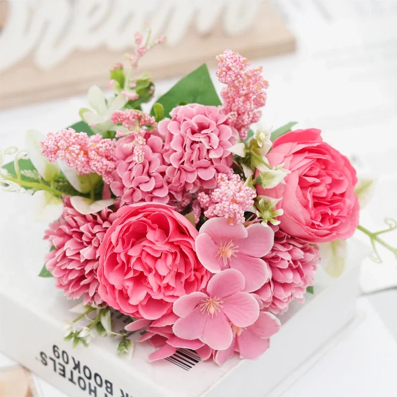 Wedding bouquets in peony silk floral decorations for wedding - Red Pink