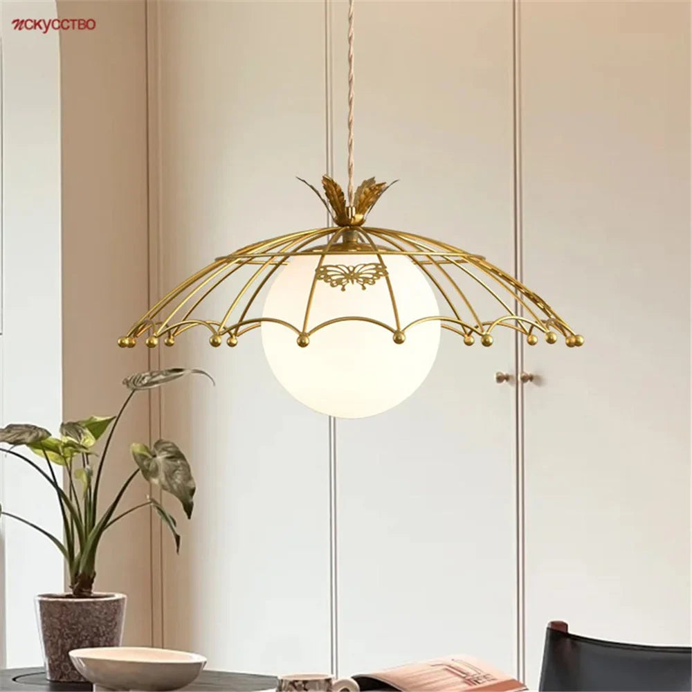 LED pendant in glass with golden hat Nordic style for decoration