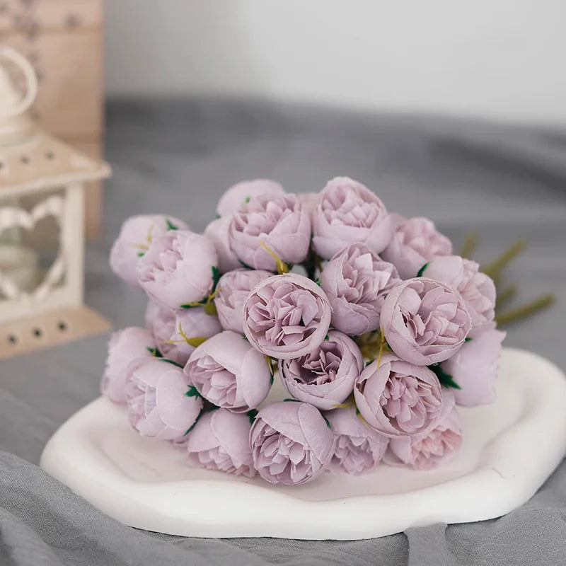Bouquet of 27 artificial rose wines and peonies in decorative silk - Purple