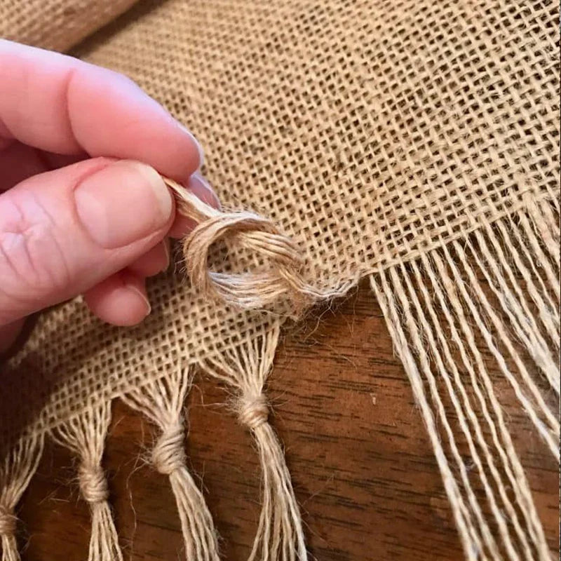 Rustic jute table runner with braided pom-poms - view 4