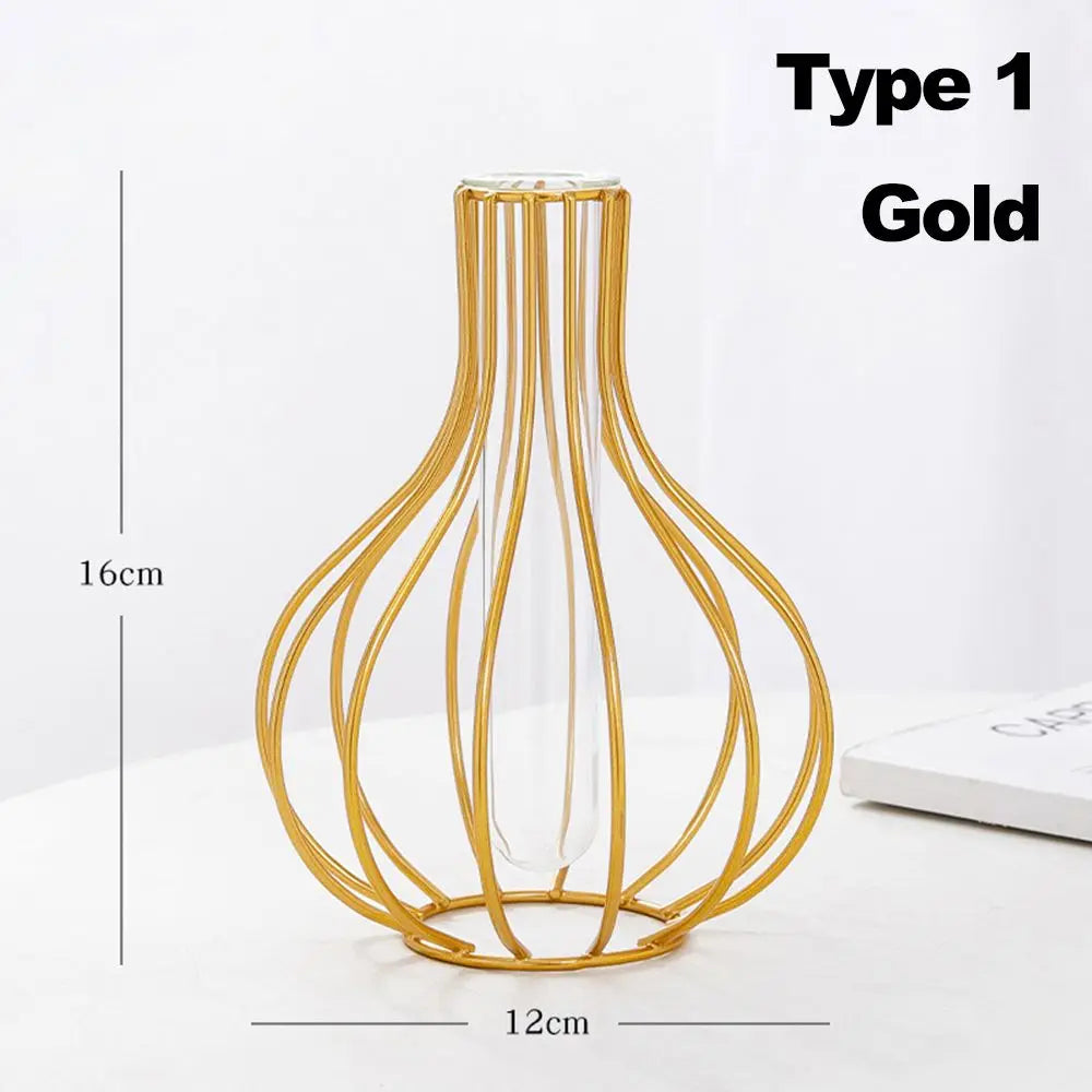 Retro iron vase with glass modern Nordic decoration - Gold-Type 1