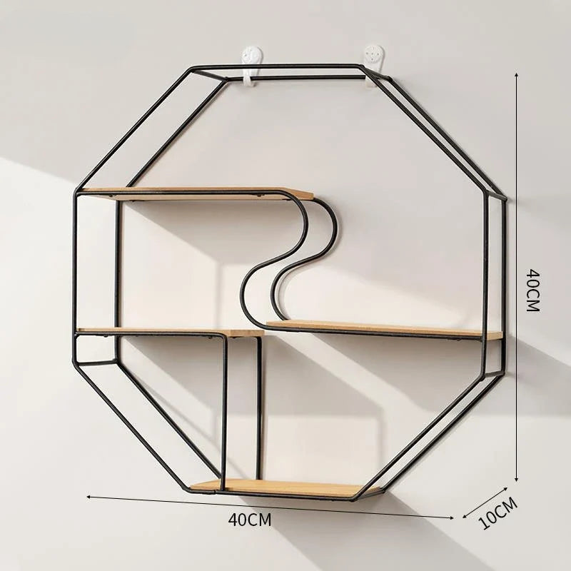 Creative wall shelf in iron for hanging cosmetic storage - Black Octagonal