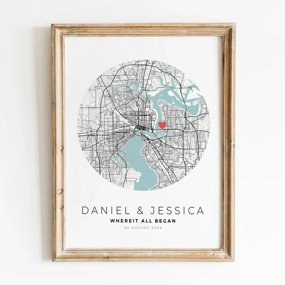 Custom City Map Canvas Valentine's Gift for Him, Style 4 - G1093-Style4 / 13x18cm Unframed