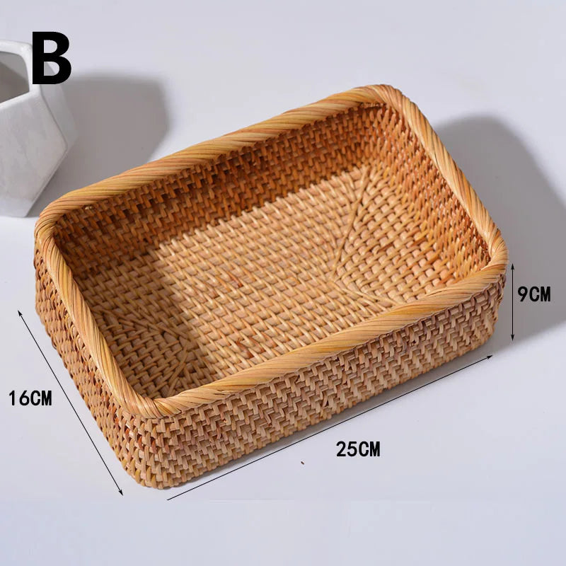 Hand woven rattan rectangular baskets for storage and decoration - B