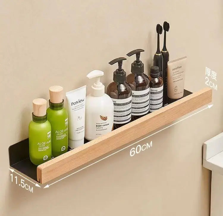 Waterproof beech shelf for kitchen and bathroom storage - Black 60cm