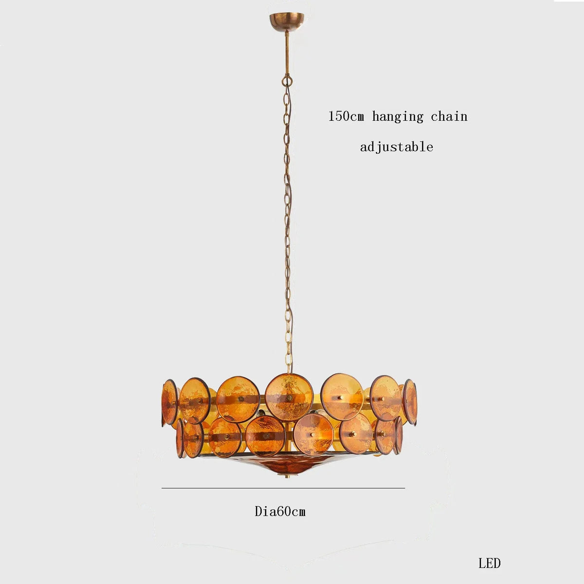 Vintage chandelier in amber glass for interior decoration - Natural Light / Diameter 60cm Amber