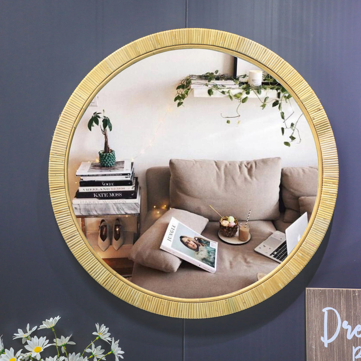 Wall mirror framed in natural rattan hand made decorative and elegant - view 6