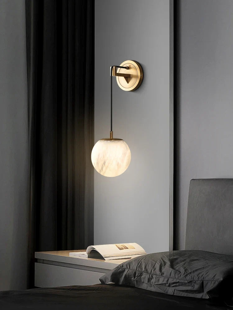 Modern copper bedside lamp and natural marble - view 3