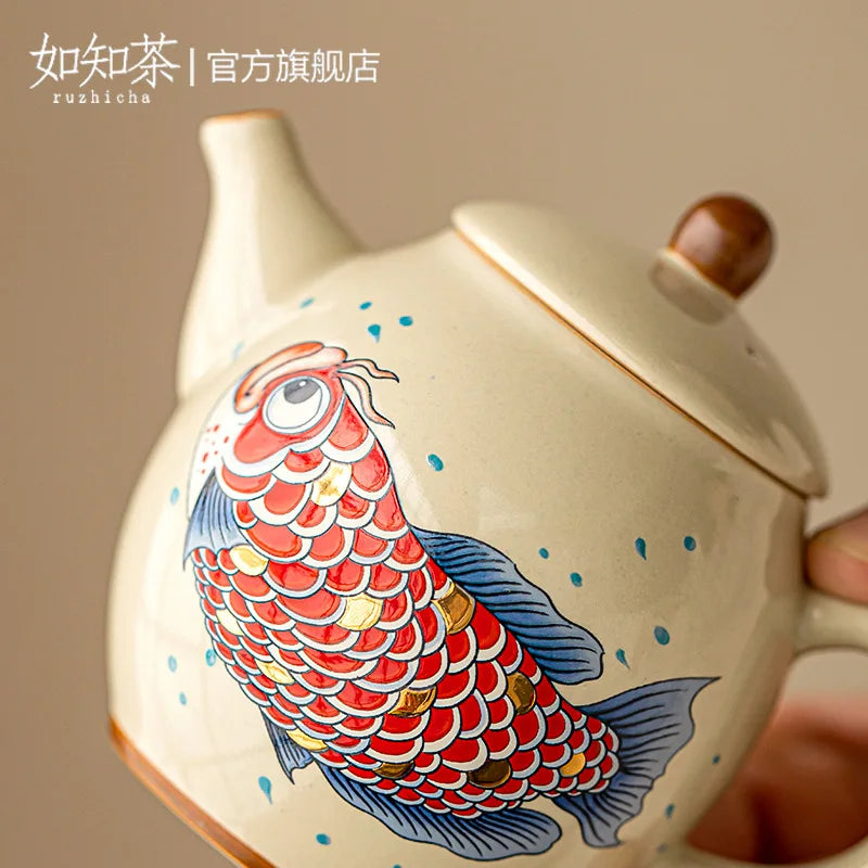 Arowana-Patterned Ceramic Kung Fu Teapot, 150 ml - view 6