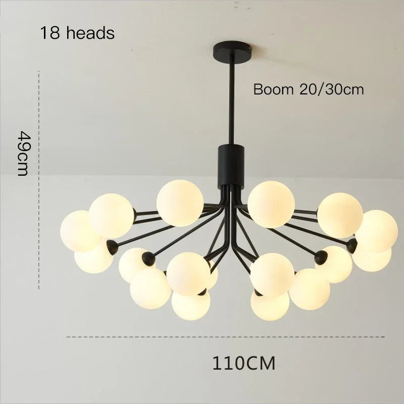 Modern chandelier in bubble glass and decorative flowers - 18 Heads-Black / Cool Light