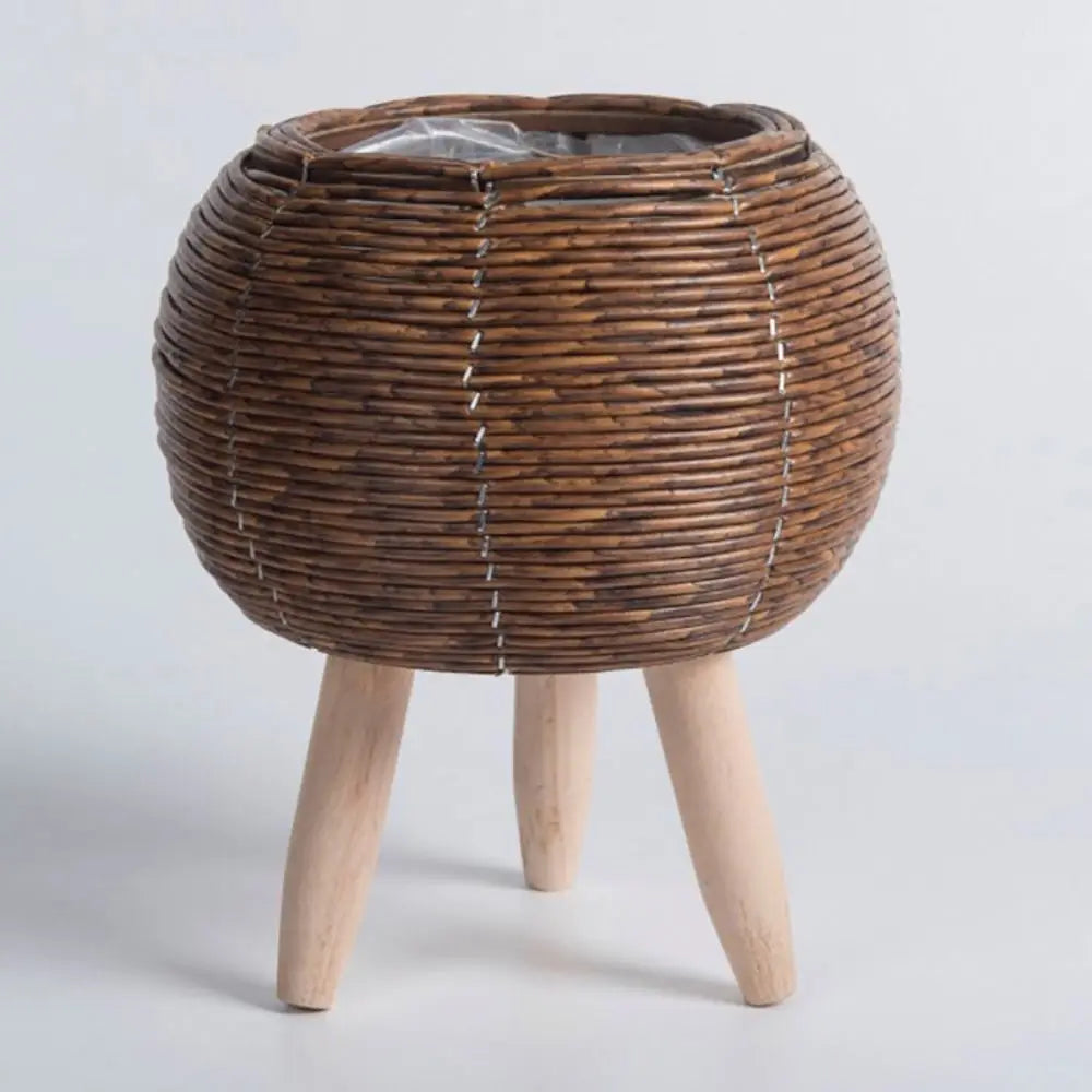 Creative woven rattan flower pot with removable feet and durable support - 176