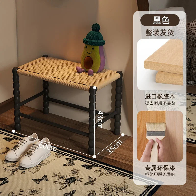 Creative Gourd Stool, French Woven Solid Wood Stool, Household Shoe Changing Stool, Living Room Sofa Side Shelf - Length 60 cm - D