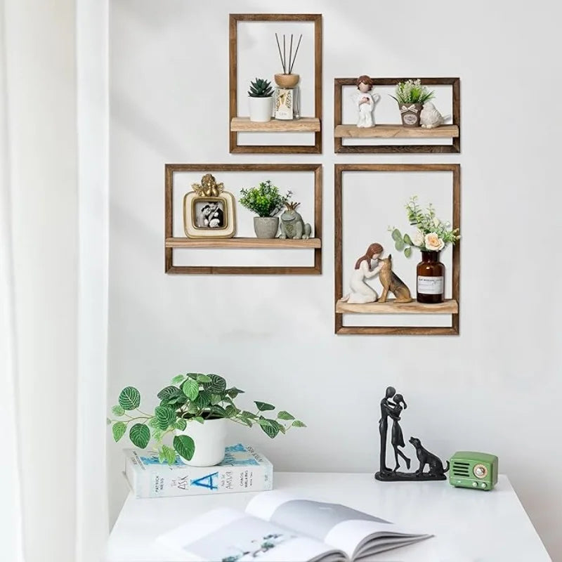 Set of 2 wooden floating wall shelves for storage and decoration - view 2