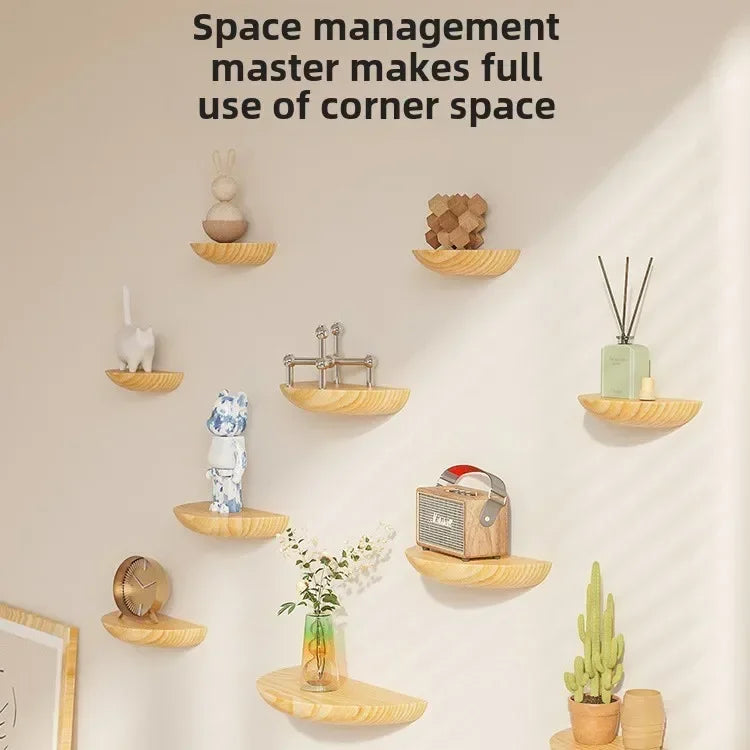 Wooden wall shelf decorative storage rack for the house - view 2