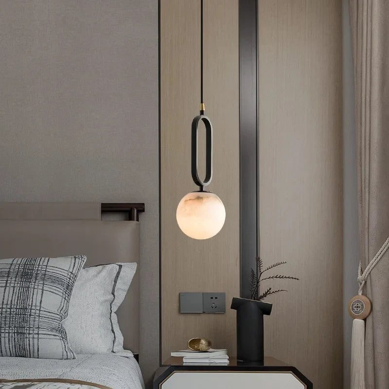Simple and Luxury Bedroom, Bedside G9 Small Chandelier Living Room Sofa Background Wall All Copper Natural Marble Decoration - view 2