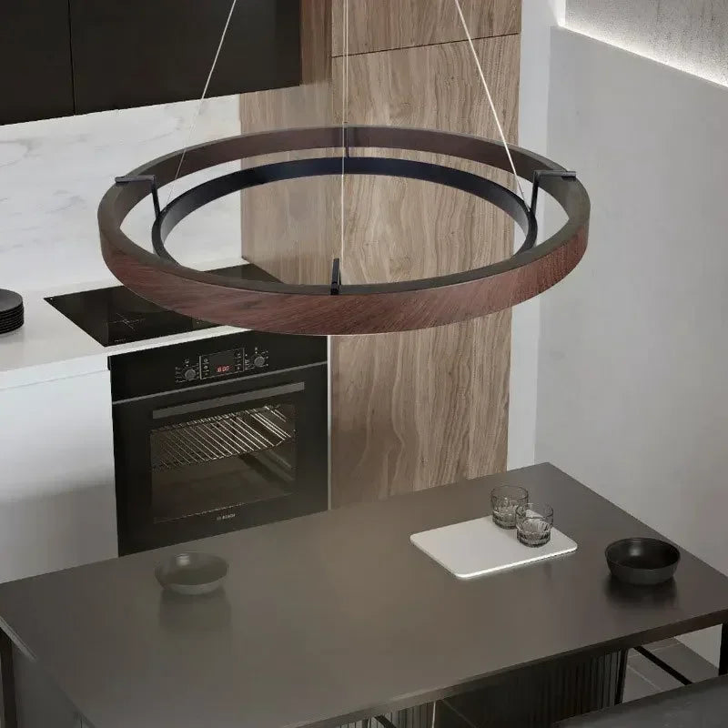 Modern wooden chandelier with decorative led lighting - view 2