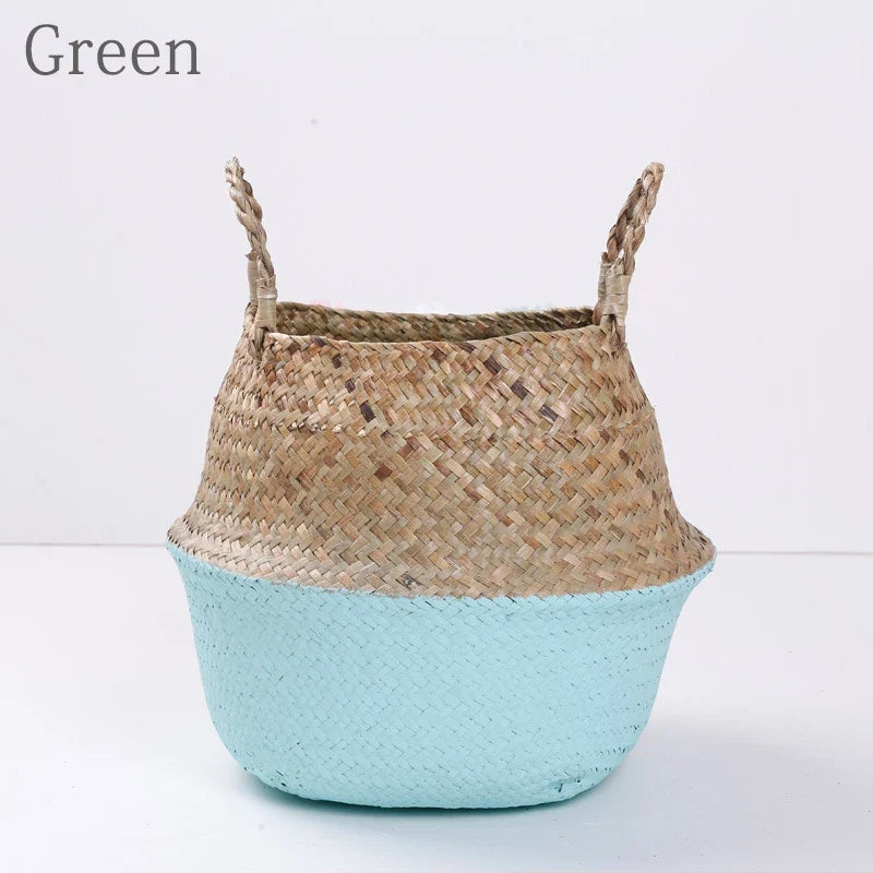 Folding rattan storage baskets with handle for various uses - 04 / 26x23cm