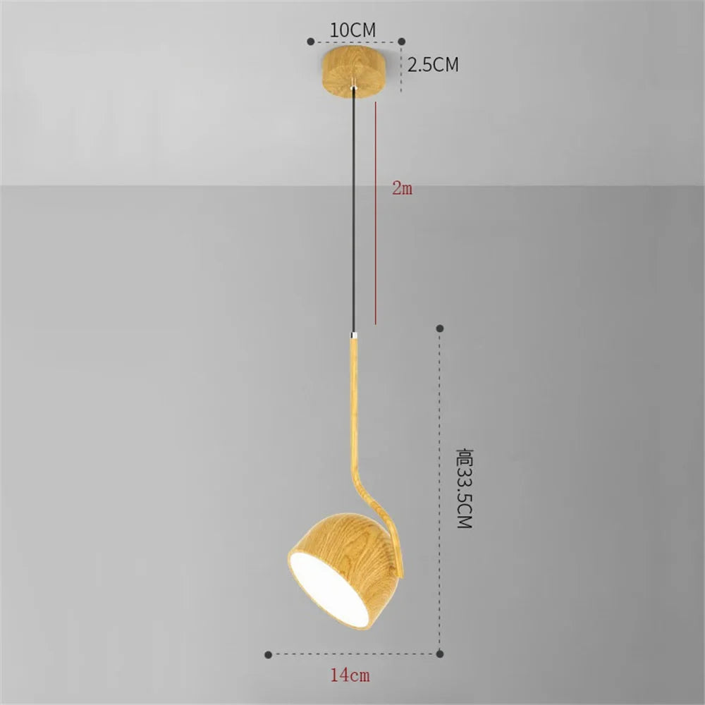 Wooden led pendant light Nordic style angle adjustable minimalist - B / White light