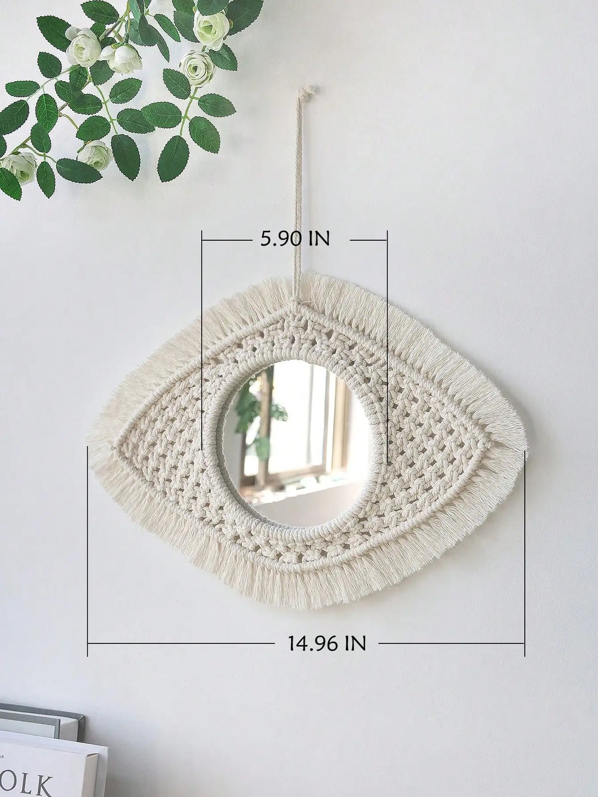 Boho decorative mirror in macrame for handcrafted wall decoration - KK053-M0760