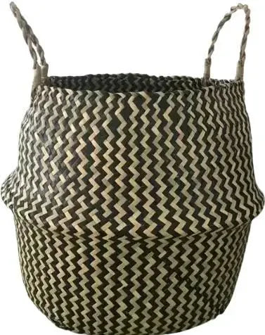 Folding rattan basket for storage and decoration - Bande noire / Diameter 32CM X 27CM