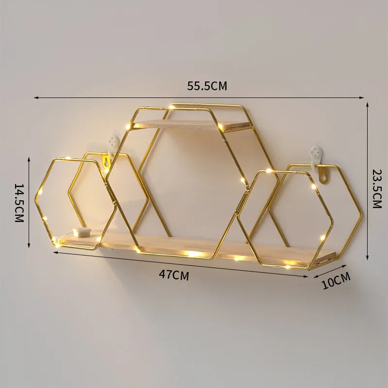 Creative wall shelf in iron for hanging cosmetic storage - Gold