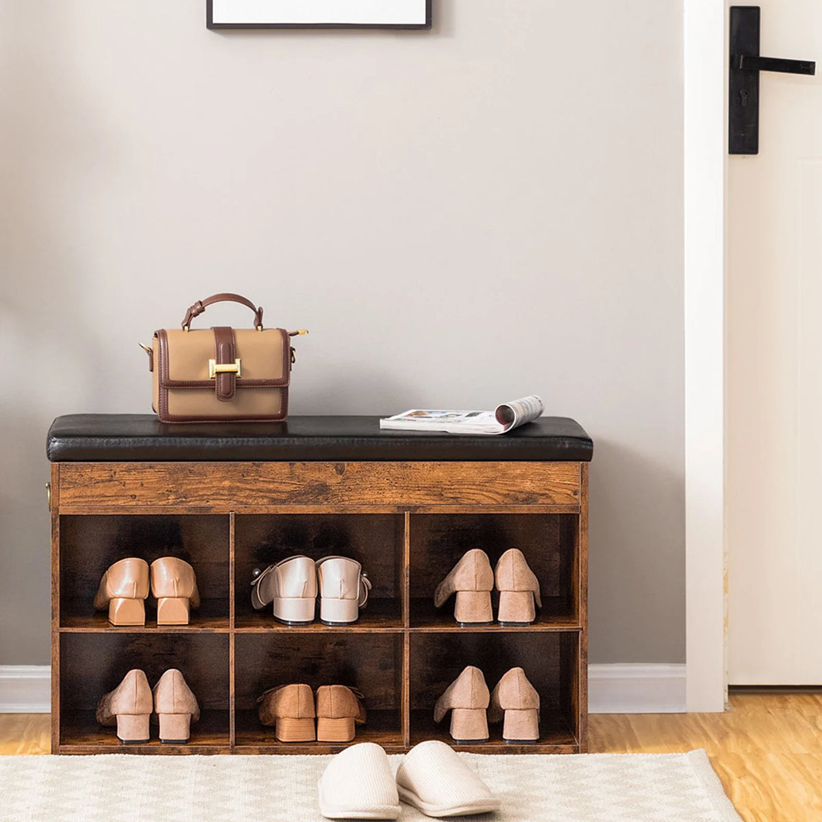 Shoe cabinet with padded bench and 6 compartment shelf - view 5
