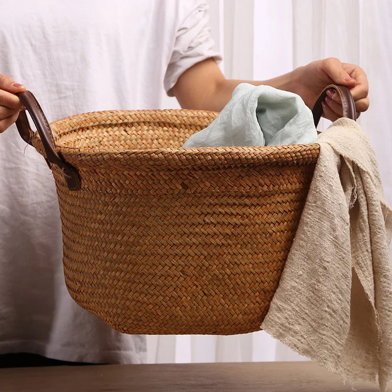 Foldable hand woven wicker and sea-ring storage basket - view 3