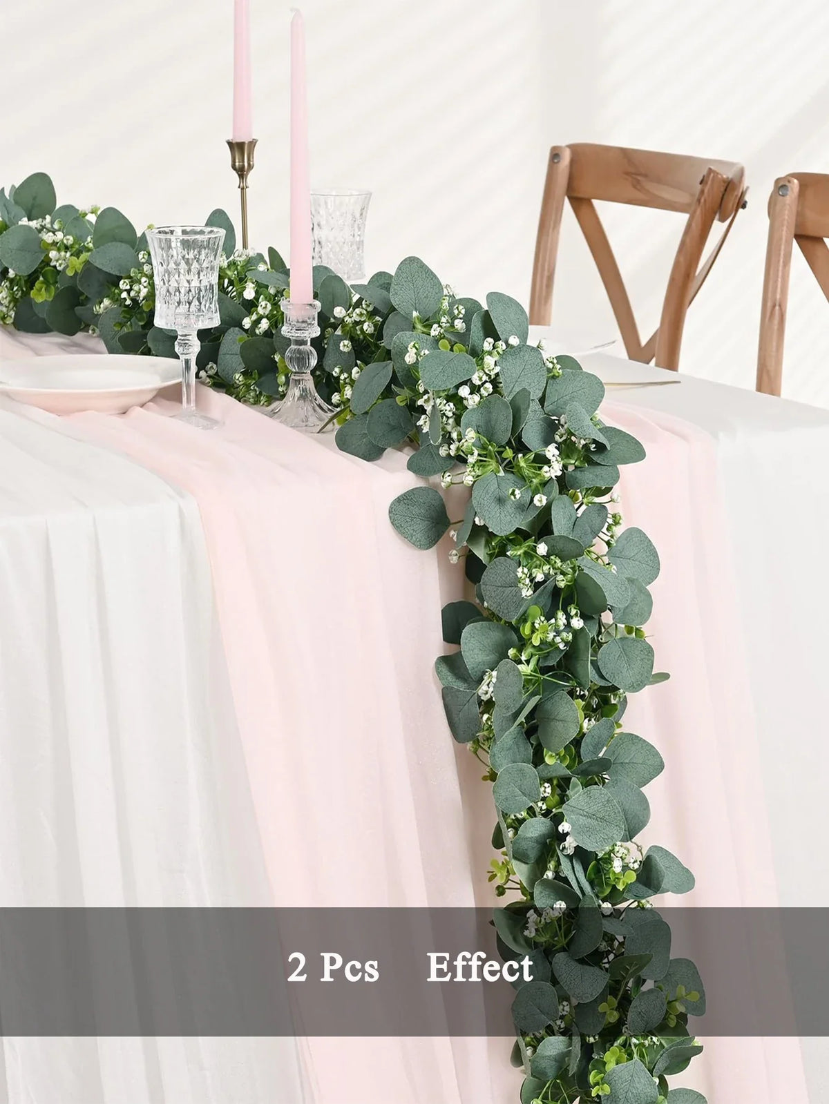 Artificial eucalyptus garland with white flowers and decorative berries - view 4