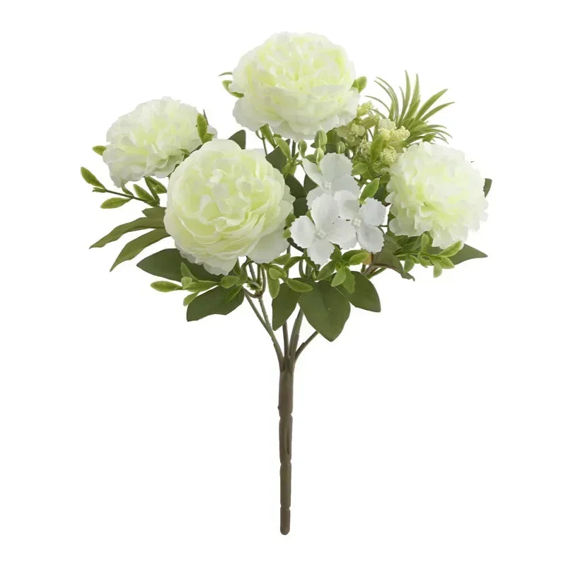 Bouquet of artificial hortensias and peonies for interior decoration - White