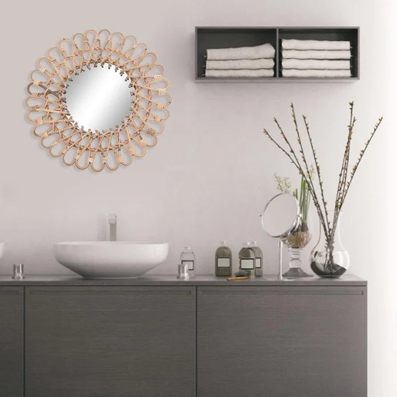 Round Rattan-Style Wall Mirror in Aluminum, 6 Inches - view 4