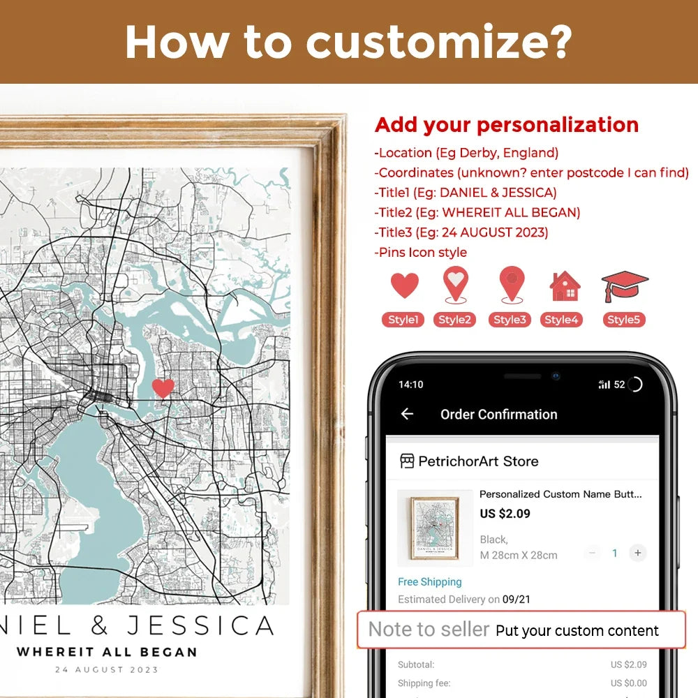 Personalized City Map Print for Valentine's and Anniversary Gifts - view 3