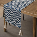 Geometrical table runner beige black bohemian pom-poms - Meal mat-30cm