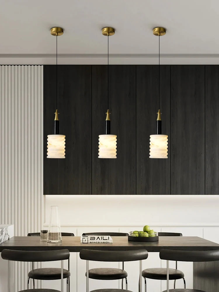 Modern pendant light in natural stone for minimalist lighting - view 2