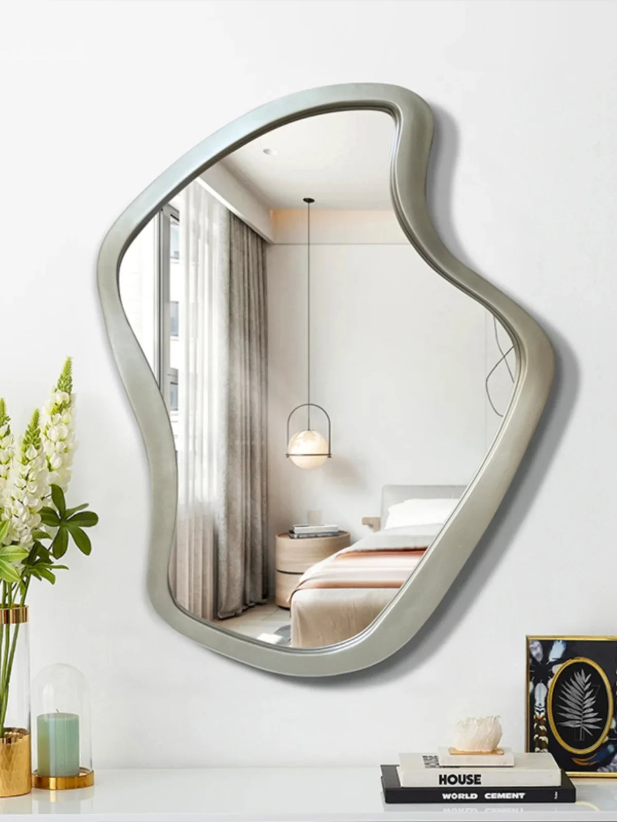 Minimalist nordic wall mirror creative with led lighting - view 3